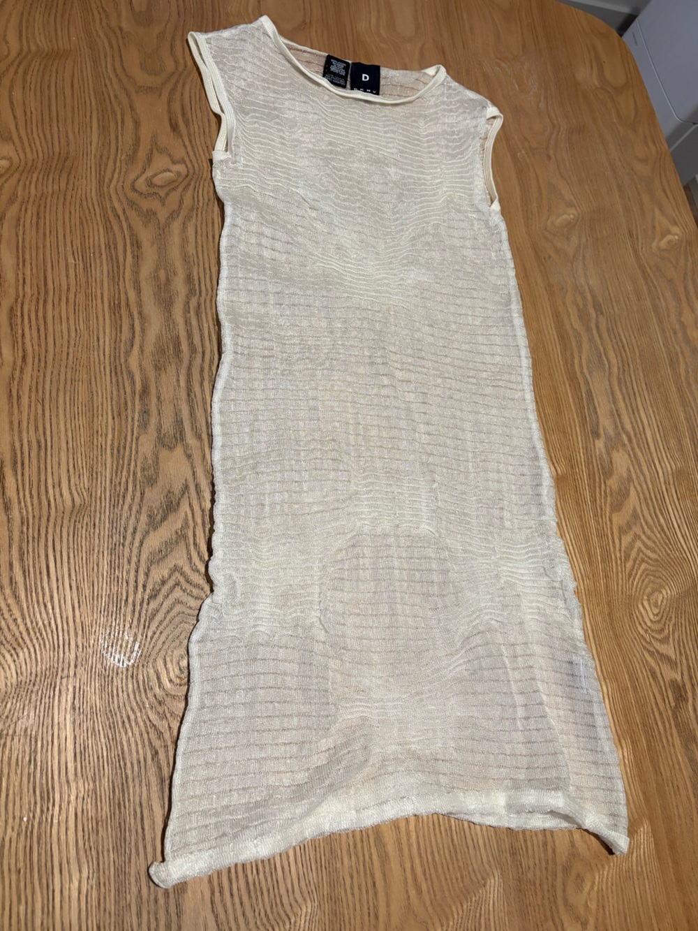 DKNY Cream Knit Sheer Sleeveless Bodycon Nylon Ribbed Dress Sexy Naked Bodycon